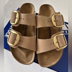 NIB Birkenstock Arizona Big Buckle Sandcastle Nubuck Leather size 10 US